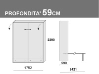 Letto matrimoniale a ribalta, prof. 59cm