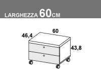 Comodino per cameretta a 2 cassetti su ruote da 60cm