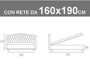 Misure del letto matrimoniale imbottito Noctis Dream Capitonè con rete da 160x190cm