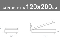 Misure del letto imbottito Noctis London da una piazza e meza con rete a doghe da 120x200cm