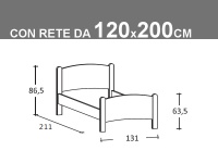 Schema letto Luna piazza e mezza con rete da 120x200cm