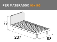 Letto singolo con rete a doghe e giroletto Vip con testata Tobia da 90x195cm