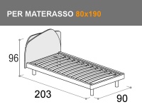 Letto singolo Krono con rete a doghe e testata in 2 colori per materasso da 80x190cm