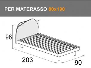 Letto singolo Krono con rete a doghe e testata in 2 colori per materasso da 80x190cm