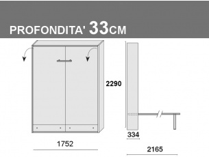 Letto matrimoniale a ribalta, prof. 33cm