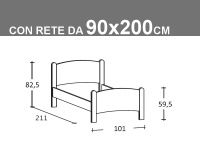 Schema letto Luna singolo con rete da 90x200cm