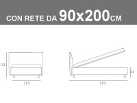 Misure del letto singolo imbottito Noctis London con rete a doghe da 90x200cm