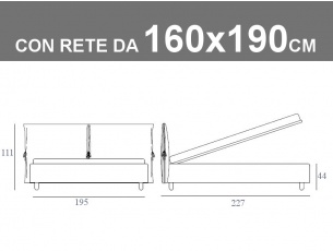 Misure del letto matrimoniale Noctis Eden imbottito con rete da 160x190cm