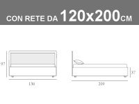 Misure del letto piazza e mezza Noctis Smart con box contenitore e rete a doghe da 120x200cm