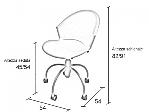 Misure sedia in plastica Gim su ruote, regolabile in altezza