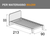 Letto singolo con testata h.88cm e rete a doghe per materasso da 80x200cm