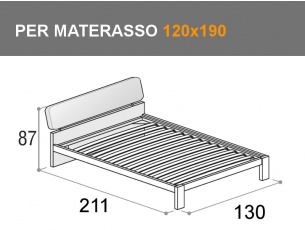 Letto Felix piazza e mezza con giroletto Bit per materasso da 120x190cm