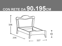 Schema letto Arcanda singolo con rete da 90x195cm