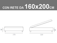 Misure del letto Sommier matirmoniale di Noctis con rete a doghe e contenitore da 160x200cm