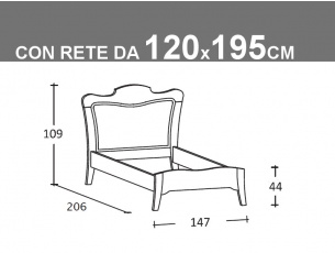 Schema letto Arcanda piazza e mezza con rete da 120x195cm