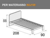 Letto singolo con giroletto in legno con piedino Bit e rete a doghe per materasso da 80x195cm modello Giotto