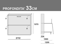 Letto castello a ribalta, prof. 33cm