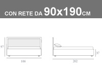 Misura del letto singolo Smart Noctis con rete a doghe e contenitore da 90x190cm