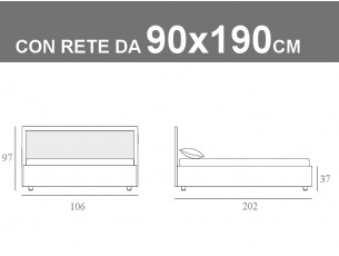 Misura del letto singolo Smart Noctis con rete a doghe e contenitore da 90x190cm