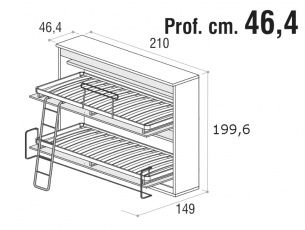Misure del lettto a castello a ribalta orizzontale Forest profondità 46,4cm