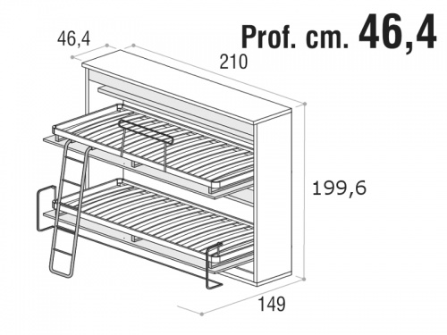 Misure del lettto a castello a ribalta orizzontale Forest profondità 46,4cm