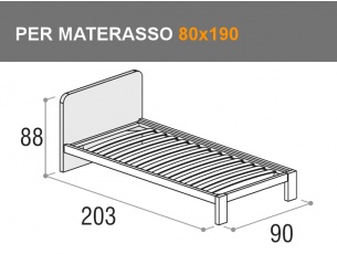 Letto singolo con testata arrotondata modello Giotto per materasso da 80x190cm