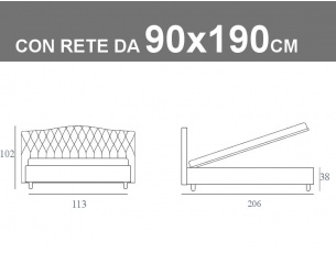 Misure del letto singolo Noctis Dream Capitonè con rete a doghe da 90x190cm