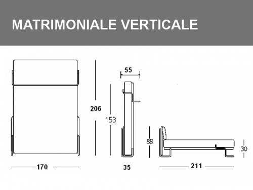 Misure del letto a scomparsa Tak matrimoniale verticale