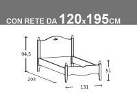 Schema letto Rondine piazza e mezza con rete da 120x195cm