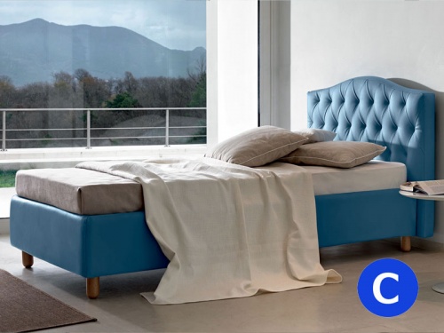 Letto singolo in ecopelle Mover Fiordaliso con testata Dream Capitonè con contenitore