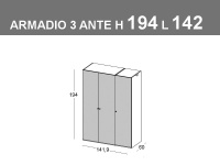 Armadio battente a 3 ante h.194cm L.141,9cm