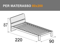 Letto singolo Pinco con rete a doghe e giroletto Bit in legno per materasso da 80x200cm