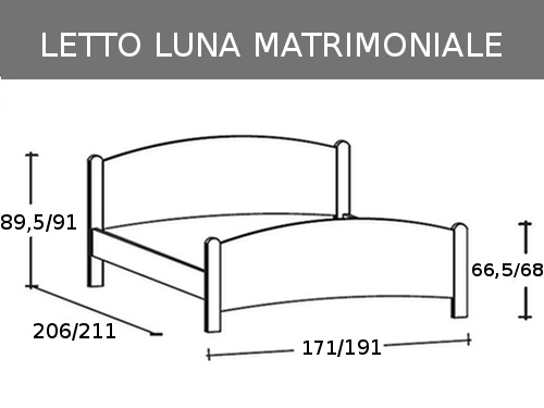 Misure e ingombri del letto matrimoniale Scandola Luna in legno massello