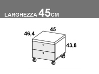 Comodino su ruote a 2 cassetti larghezza 45cm