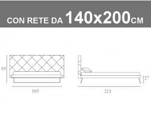 Misure del letto alla francese con testata capitonnè Noctis Guru con rete a doghe da 140x200cm