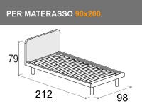 Letto singolo Tobia con rete a doghe e giroletto Vip da 90x200cm