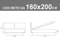 Misure del letto imbottito matrimoniale Noctis London con rete a doghe da 160x200cm