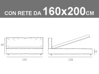 Misure del letto matrimoniale Duck imbottito con rete a doghe da 160x200cm