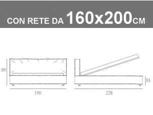 Misure del letto matrimoniale Duck imbottito con rete a doghe da 160x200cm