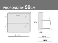 Letto castello a ribalta, prof. 59cm