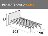 Letto da una piazza Giotto con rete a doghe per materasso da 90x190cm