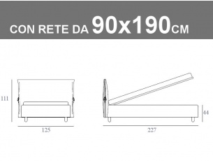 Misure del letto singolo imbottito con cuscinone Noctis Eden con rete da 90x190cm