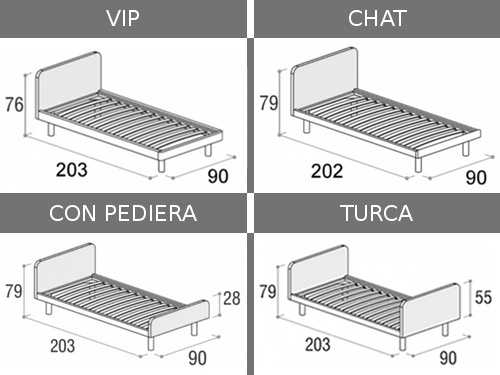 Dimensioni del letto singolo Tobia in tutte le sue varianti