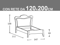 Schema letto Arcanda piazza e mezza con rete da 120x200cm