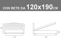 Misure del letto da una piazza e mezza Noctis Dream Capitonè con rete da 120x190cm