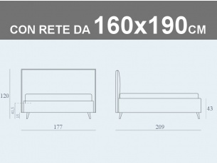 Misure del letto Bob matrimoniale contenitore con rete a doghe da 160x190cm