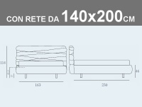 Misure del letto matrimoniale alla francese Noctis Andy con rete a doghe da 140x200cm