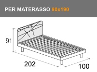 Letto Start con rete a doghe e giroletto Vip per materasso da 90x190cm