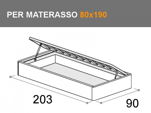 Misure del letto Sommier con contenitore dream, per materasso da 80x190cm