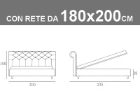 Misure del letto matrimoniale imbottito King Size Noctis Paris con rete a doghe da 180x200cm